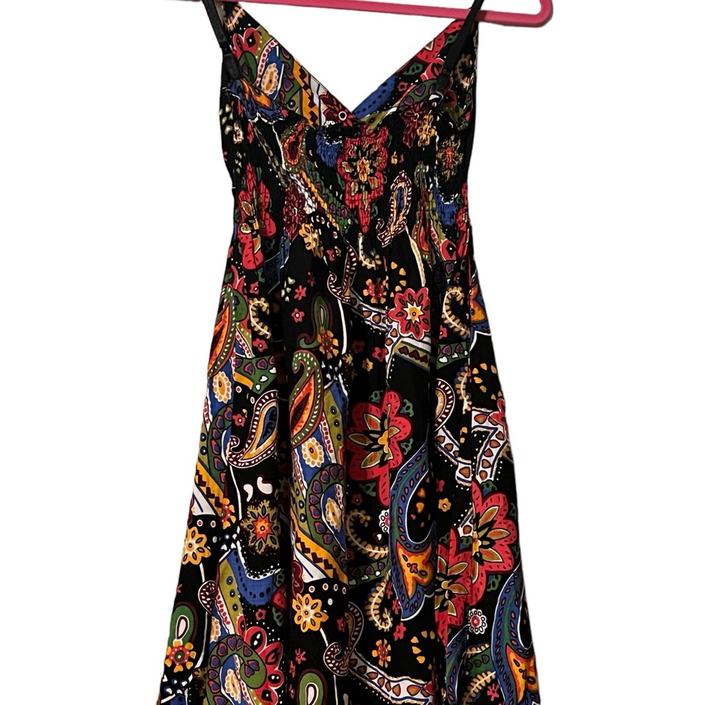 Black Sleeveless Multi Colored Paisley Dress Women’s - Picture 5 of 9